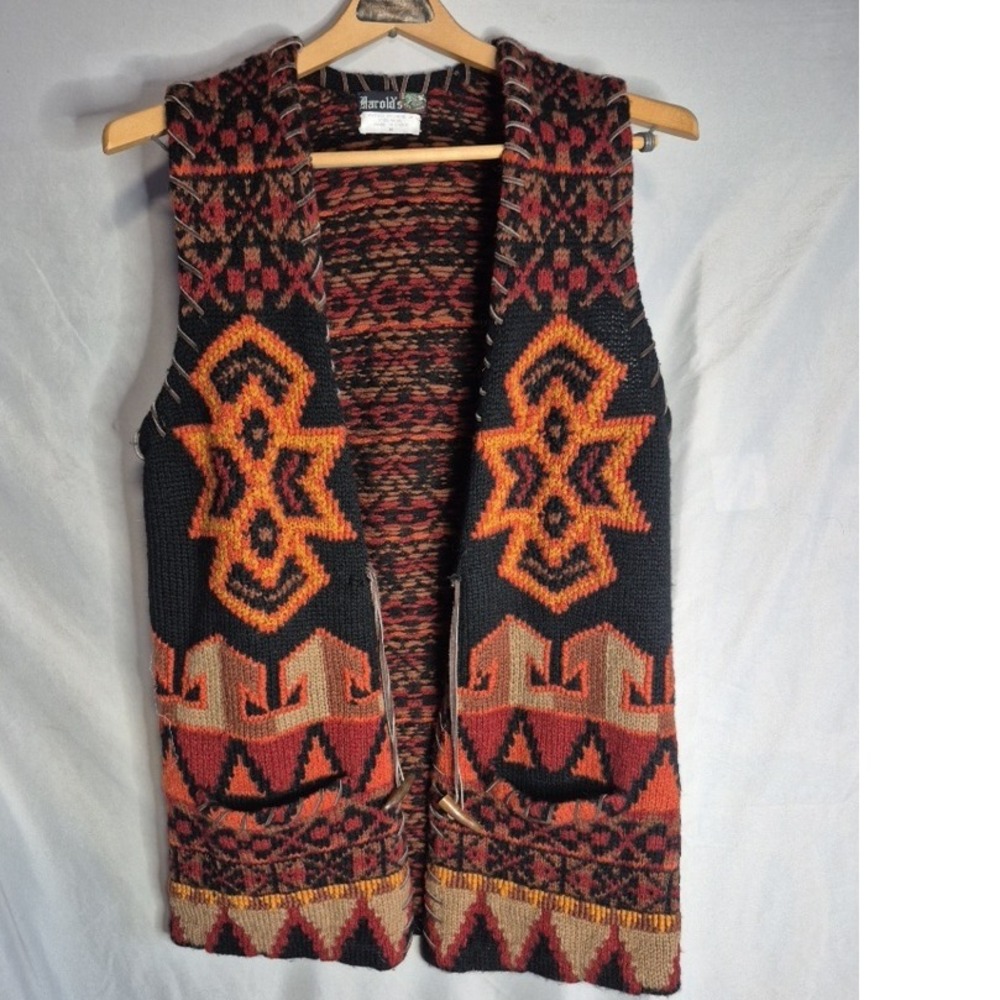 Mens Harold's‎ Wool Knit Hand Made Aztec Southwestern Vest Medium